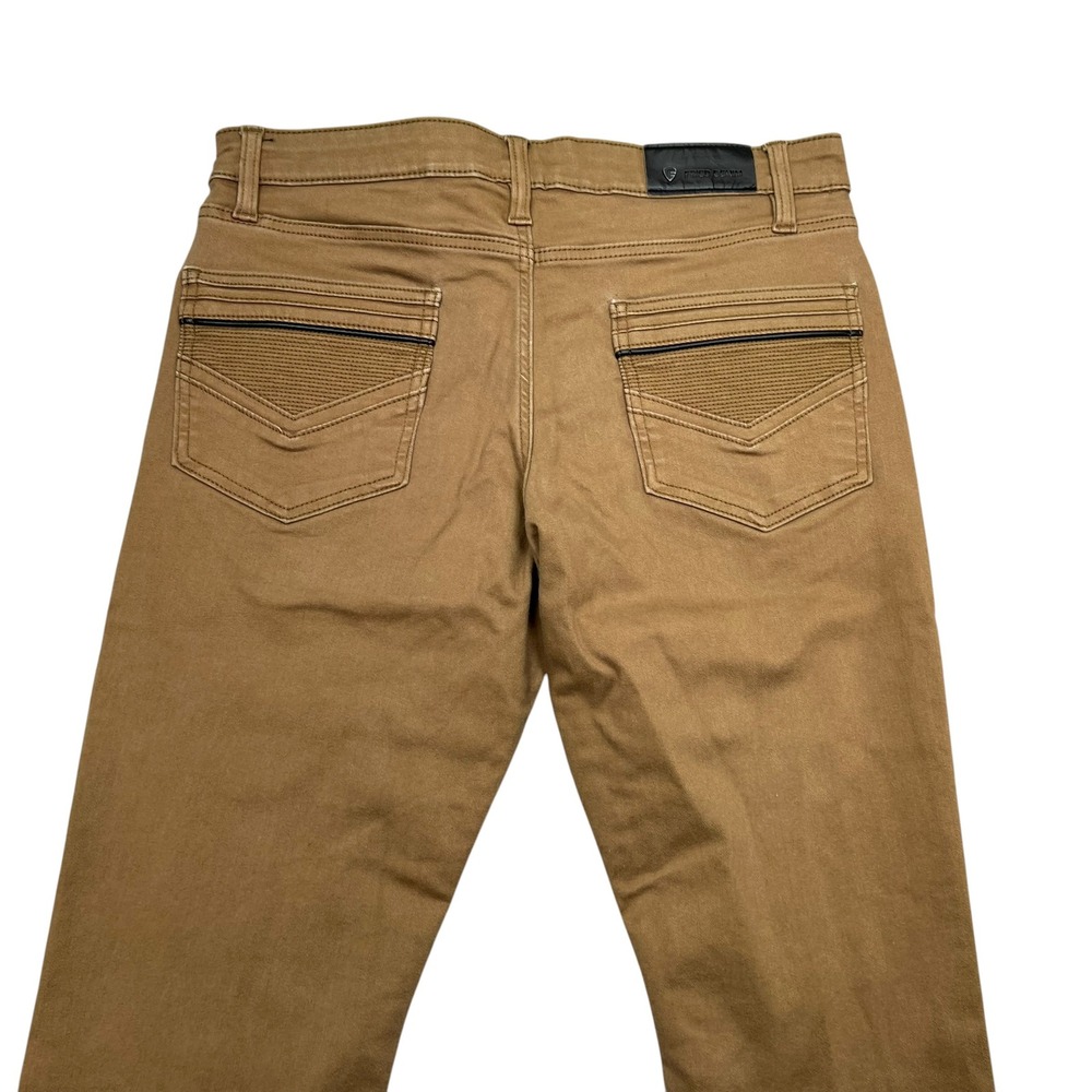 Fried Denim Moto Jeans Mens 34x30 Tan Brown Biker Ribbed Stretch Pants